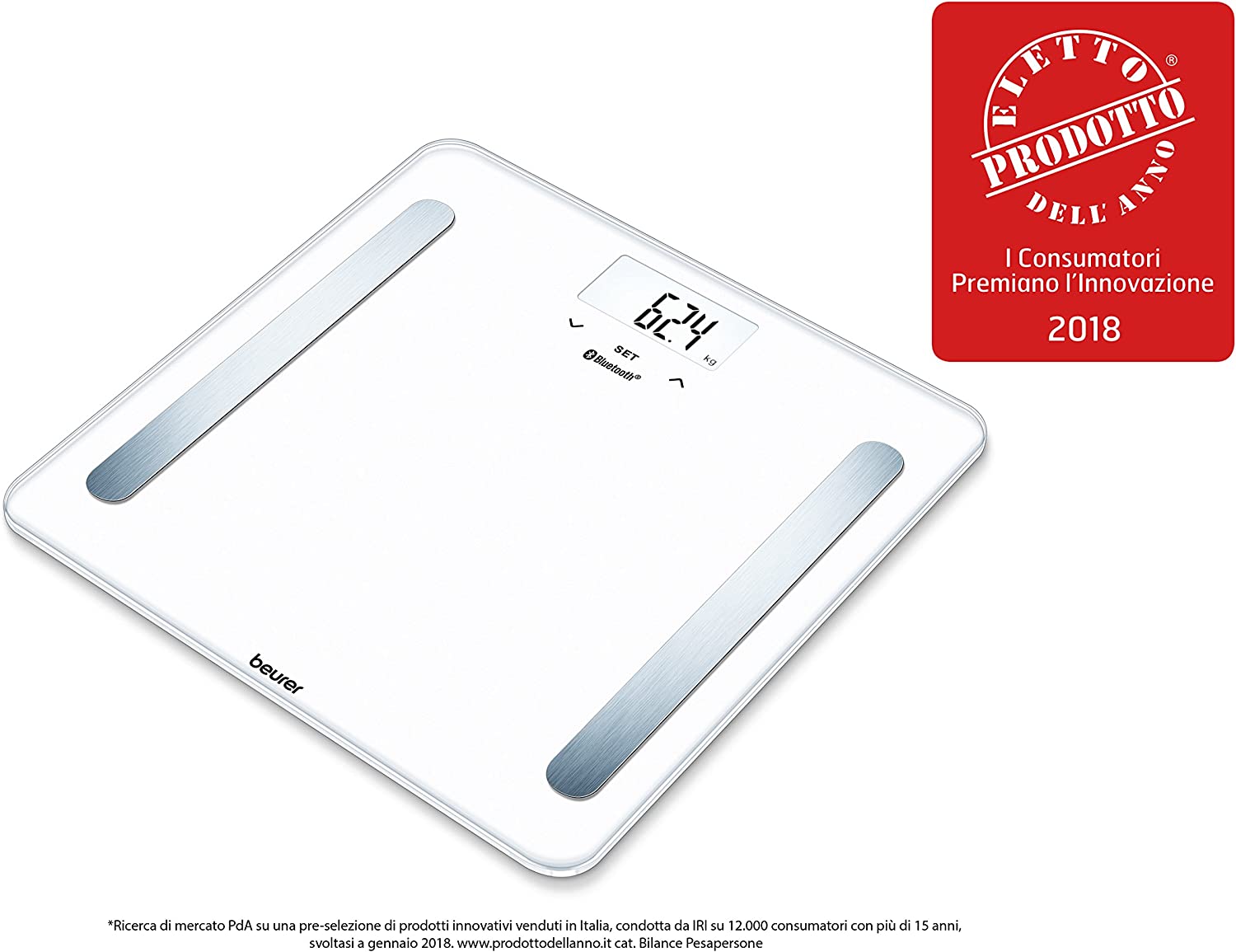 Beurer BF 600 Pure White Bilancia Diagnostica con Connettivita Bluetooth, bianco, lcd