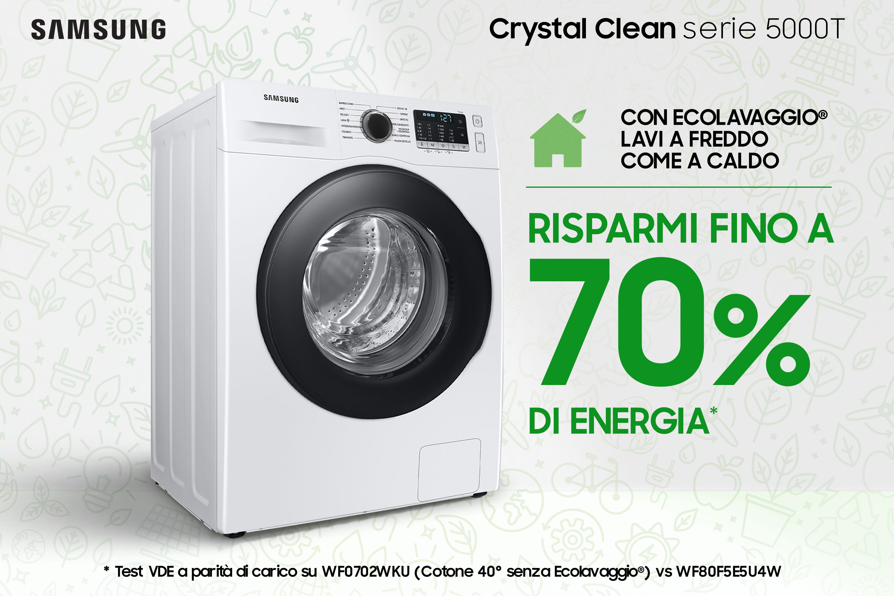 Samsung WW70TA026AE/ET lavatrice a caricamento frontale Crystal Clean™ 7 kg Classe B 1200 giri/min, Porta nera + panel nero