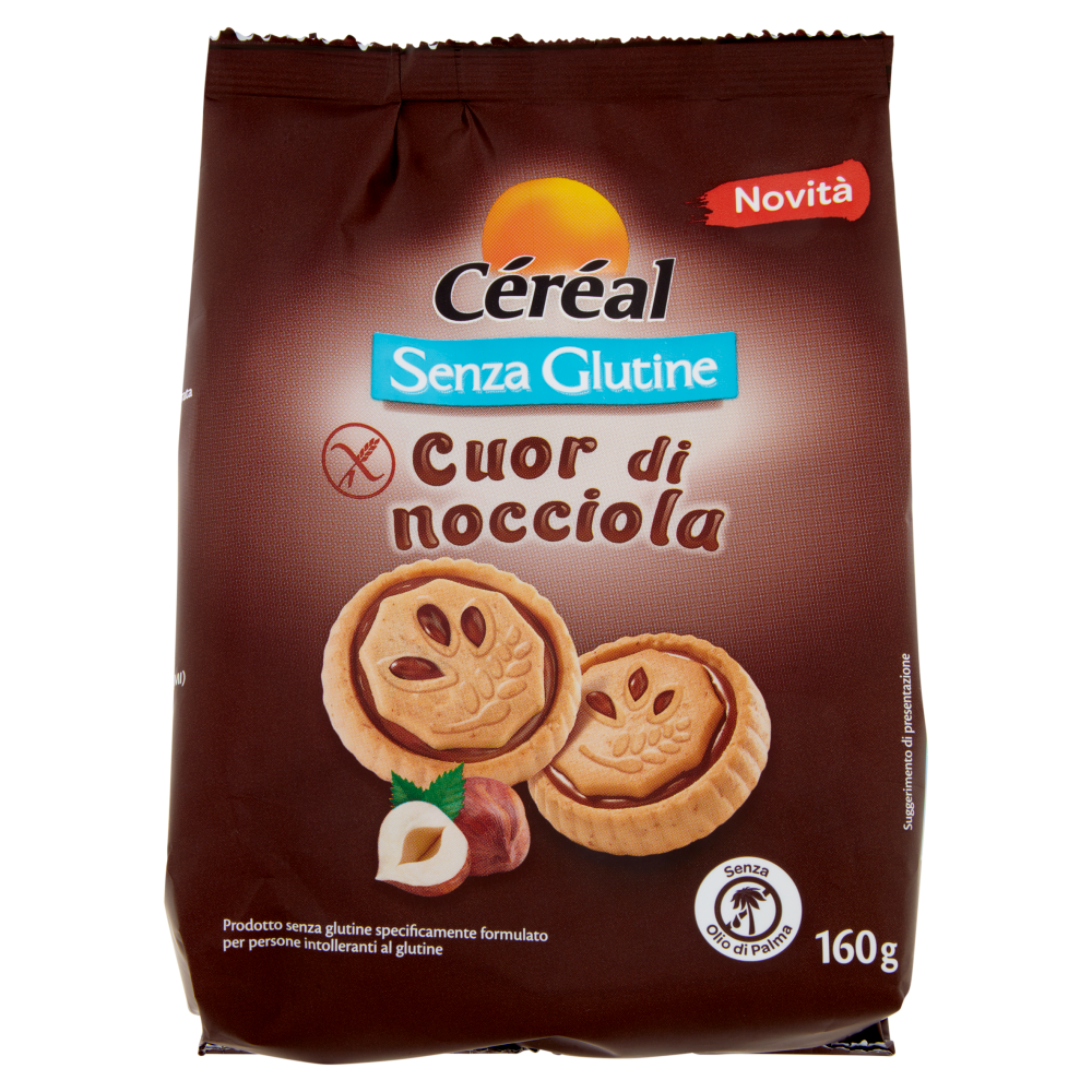 Céréal Cuor di Nocciola, Biscotti ripieni alla nocciola e cacao, Senza Glutine, Senza Lievito - 160g