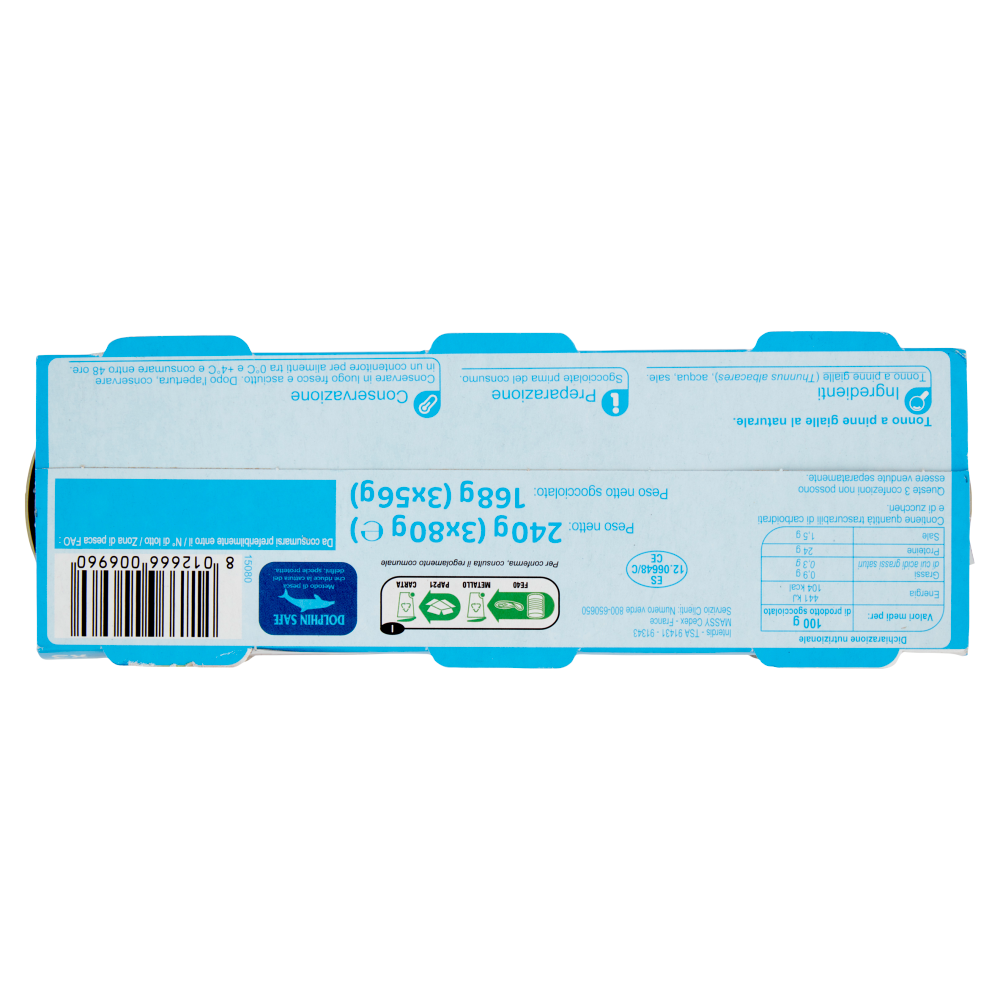 Carrefour Classic Tonno a Pinne Gialle al Naturale 3 x 80 g