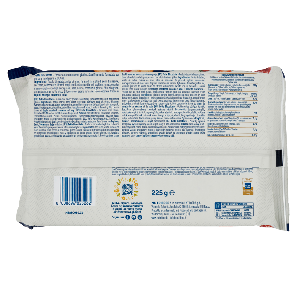 Nutrifree Fette Biscottate Senza Glutine 225 g