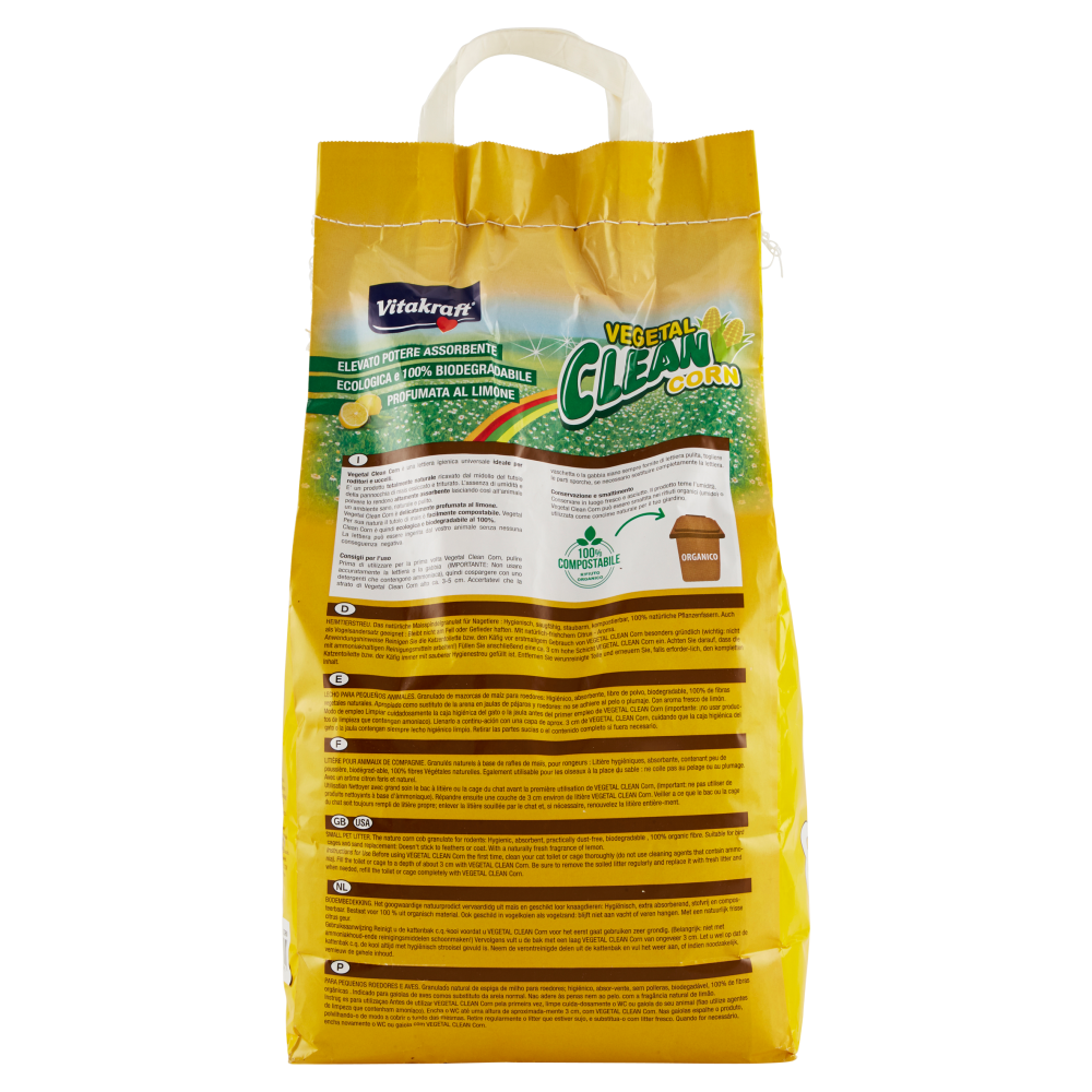 Vitakraft Vegetal Clean Corn Lettiera Vegetale di Tutolo di Mais per Uccelli e Roditori 8 L