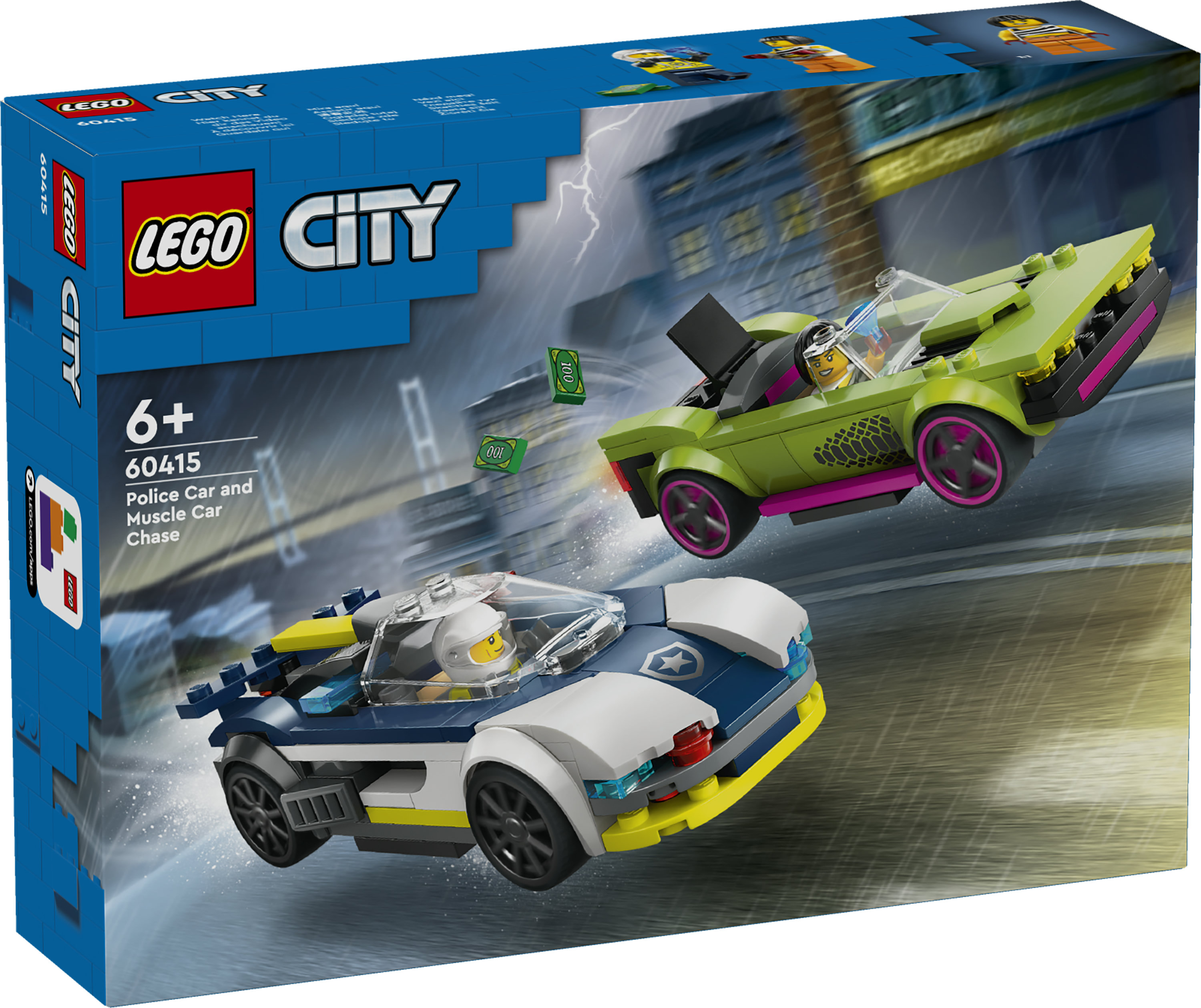 LEGO City 60415 Inseguimento della Macchina da Corsa, 2 Modellini di Auto della Polizia, Giocattolo per Bambini di 6+ Anni