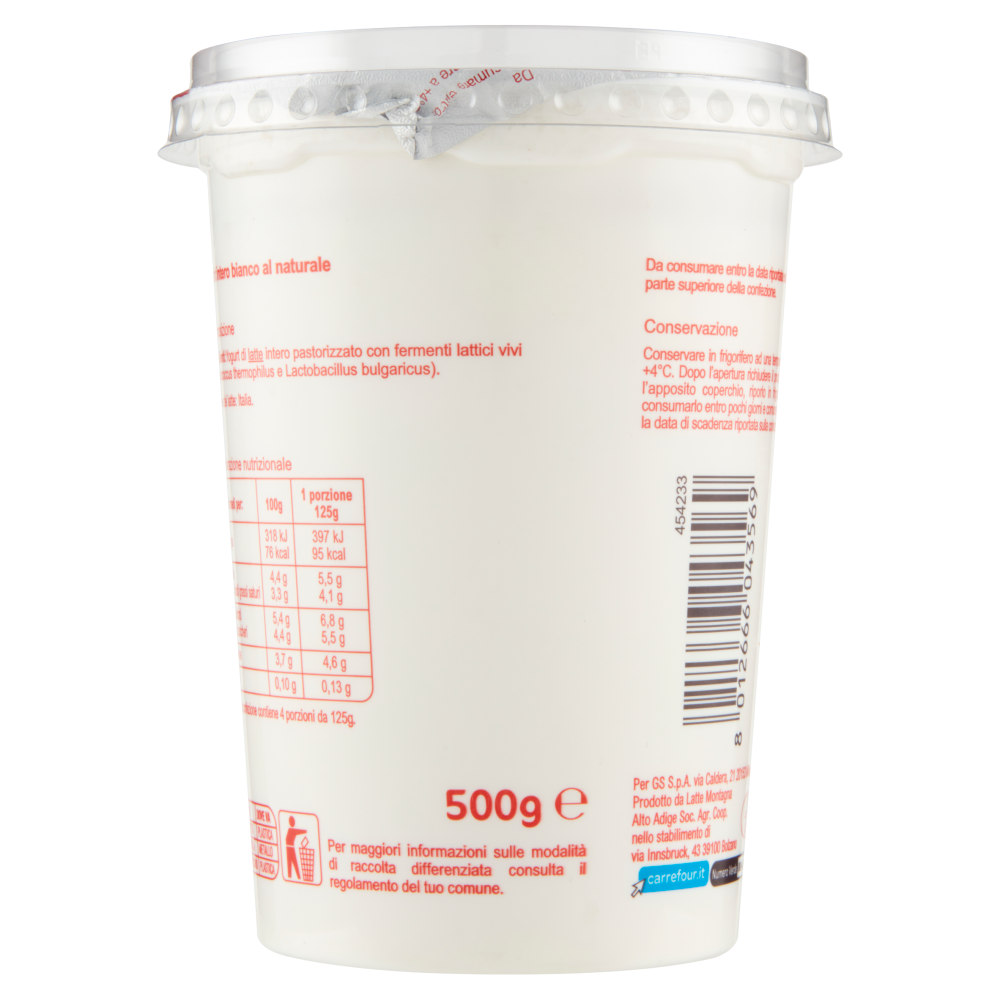 Carrefour Classic Yogurt Intero Bianco al Naturale 500 g