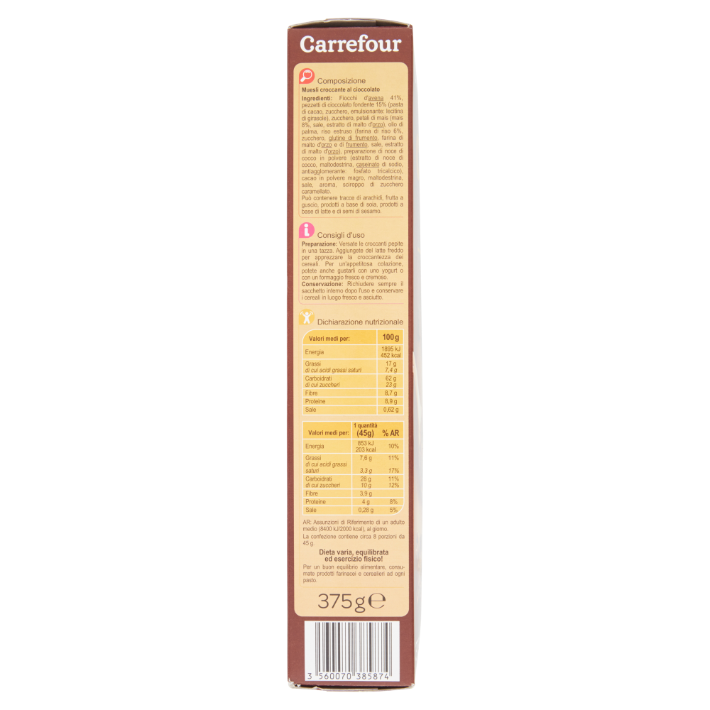 Carrefour Crunchy Muesli Intenso cioccolato fondente 375 g