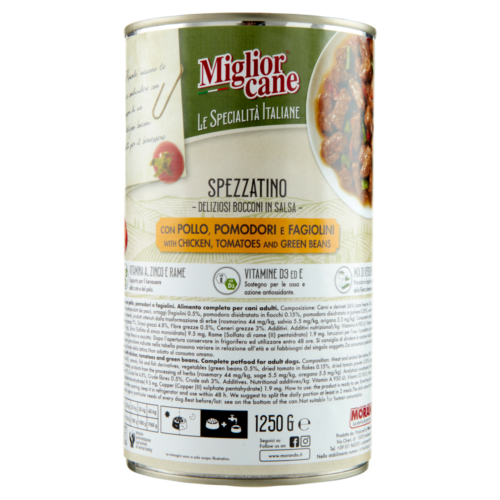 Migliorcane Le Specialità Italiane Spezzatino con Pollo, Pomodori e Fagiolini 1250 G