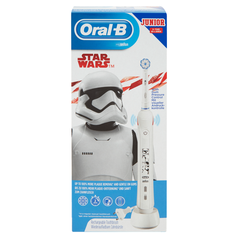 Oral-B Spazzolino Elettrico Ricaricabile Junior +6 anni con Personaggi di Star Wars