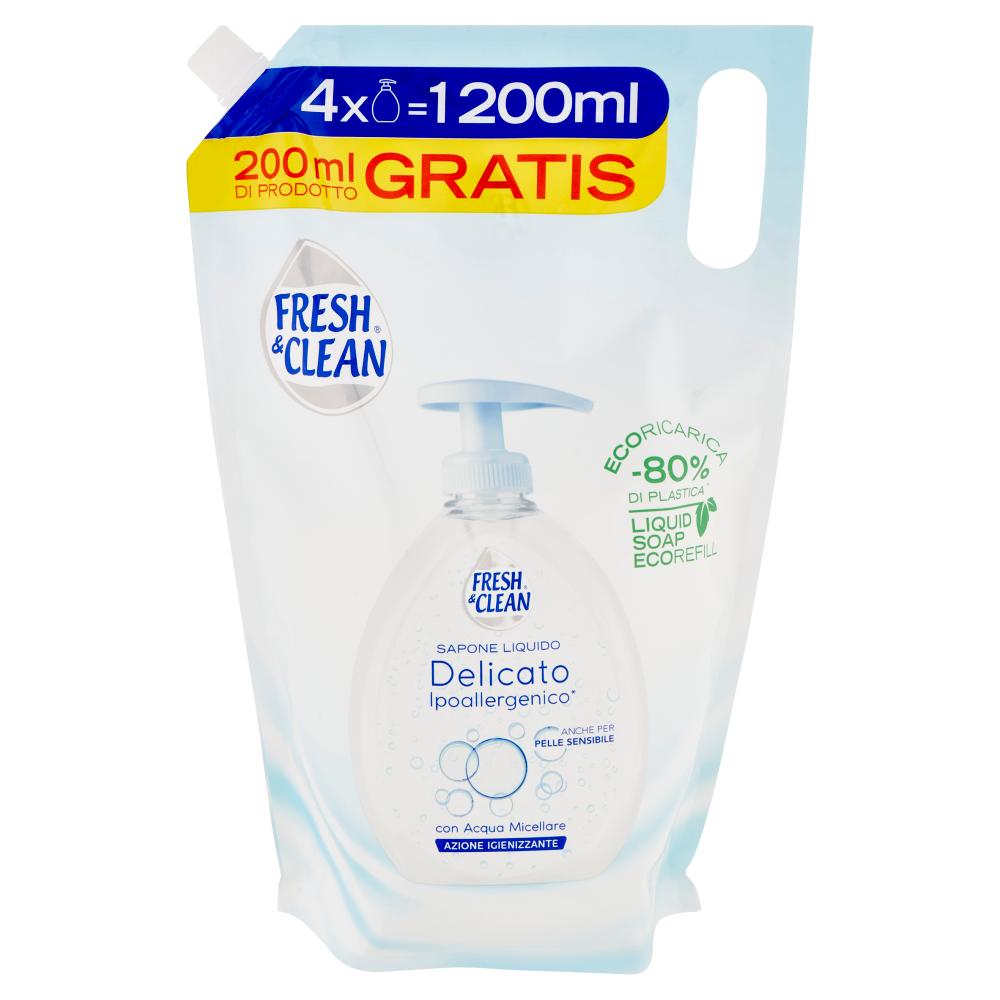 Fresh & Clean Sapone Liquido Delicato Ipoallergenico* con Acqua Micellare Ecoricarica 1200 ml