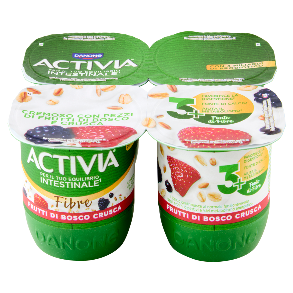 ACTIVIA Fibre Yogurt con Probiotico Bifidus, gusto Frutti di Bosco e Crusca, 4x125g