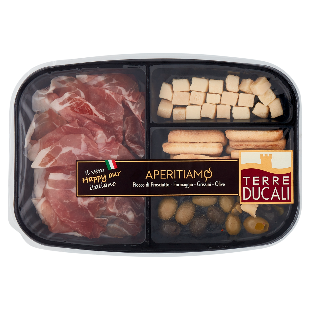 Terre Ducali Aperitiamo Fiocco di Prosciutto - Formaggio - Grissini - Olive 150 g