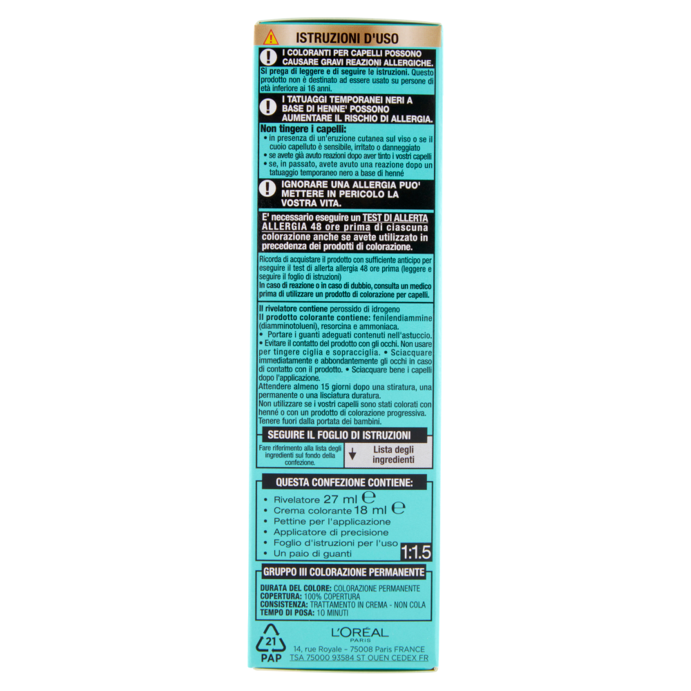 L'Or&eacute;al Paris Colorazione Ritocco Perfetto Permanente, 100% Copertura Ricrescita, Castano