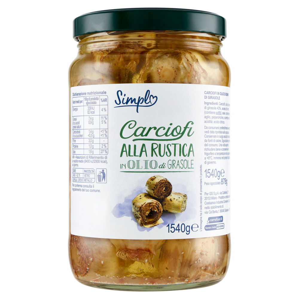 Simpl Carciofi alla Rustica in Olio di Girasole 1540 g
