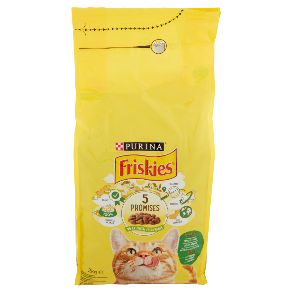 PURINA FRISKIES Gatto con un gustoso mix di Coniglio e Pollo e con Verdure 2 kg