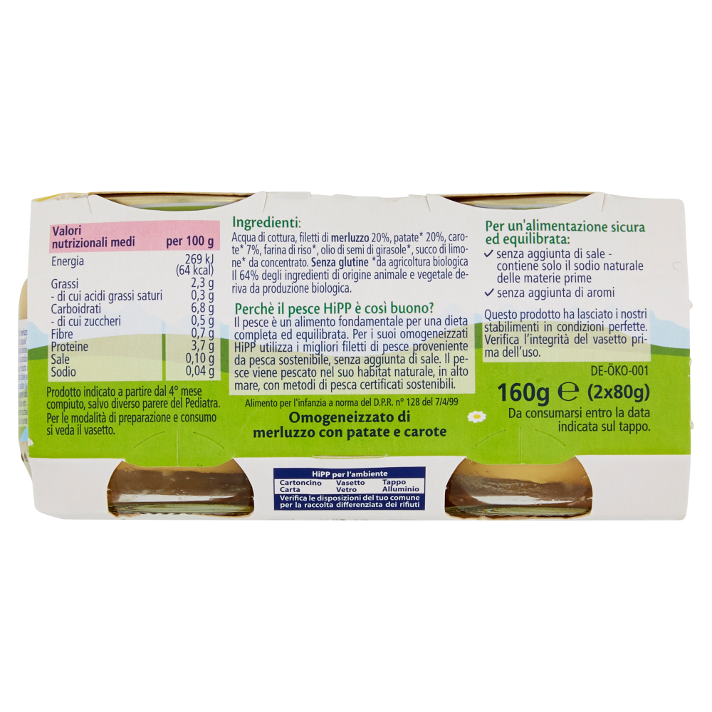 HiPP Merluzzo con patate e carote Omogeneizzato 2 x 80 g