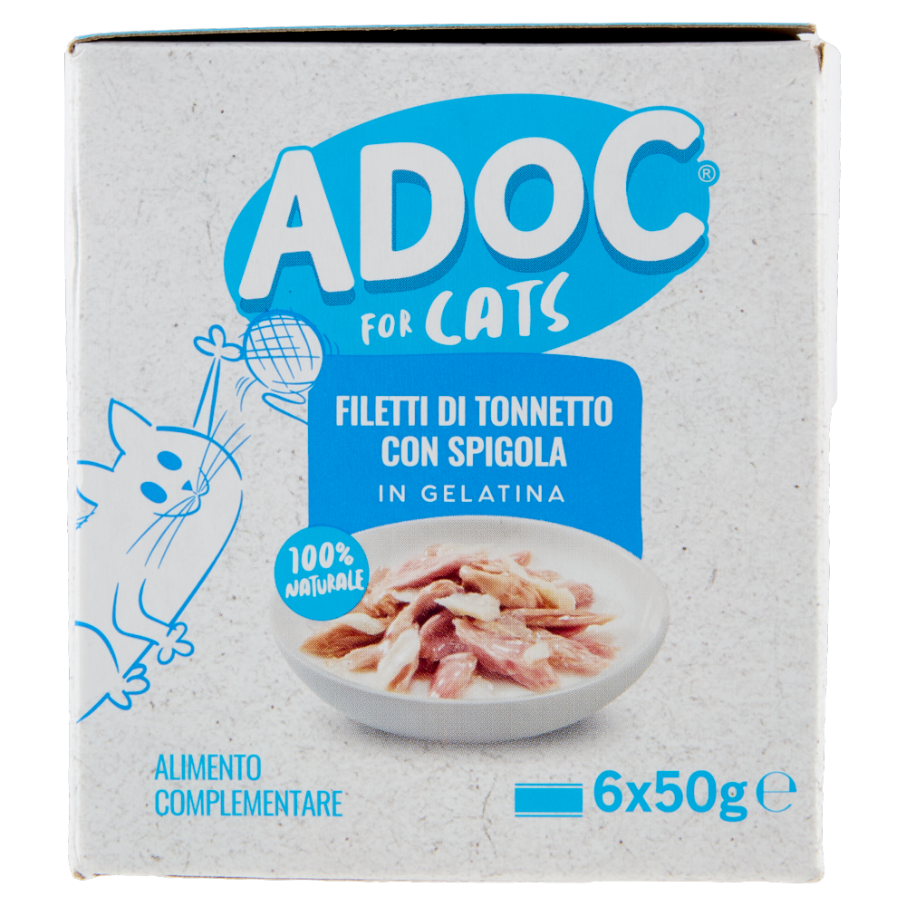ADoC For Cats Naturally Premium Filetti di Tonnetto con Spigola in Gelatina 6 x 50 g