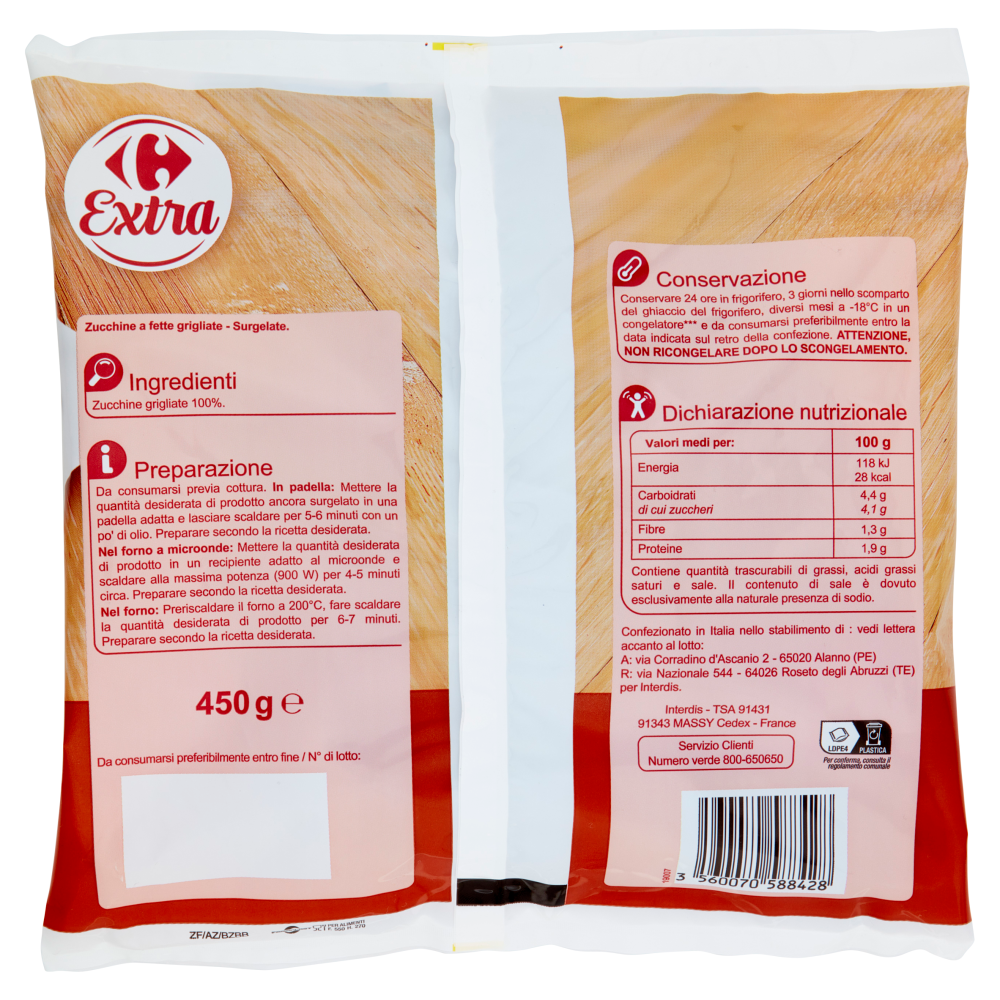 Carrefour Extra Zucchine grigliate a fette Surgelato 450 g