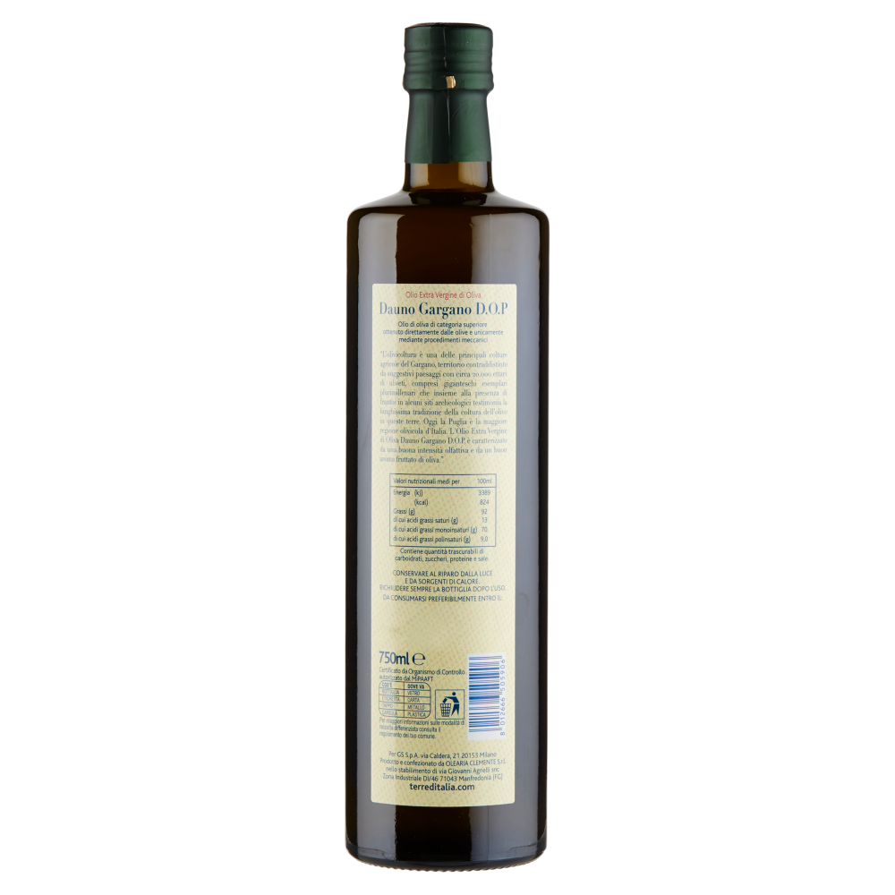 Terre d'Italia Olio Extra Vergine di Oliva Dauno Gargano D.O.P 750 ml