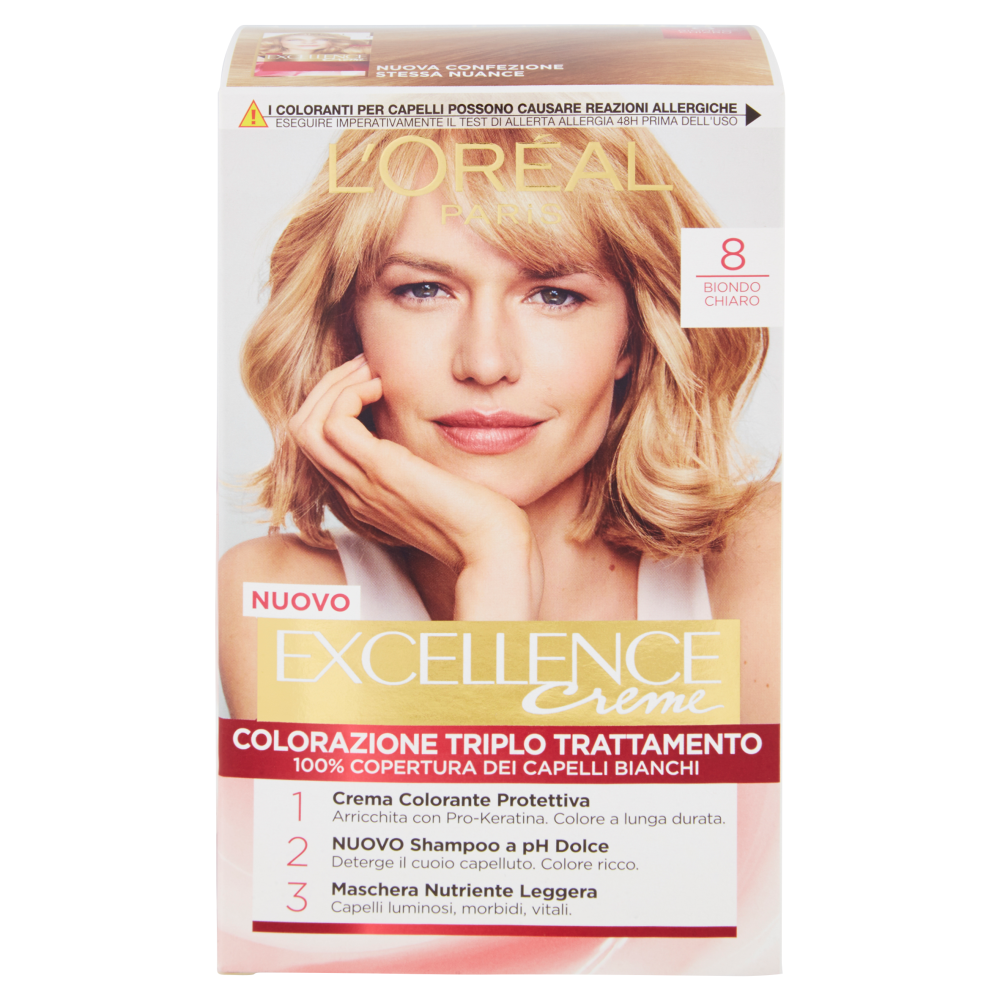 L'Or&eacute;al Paris Excellence, Crema colorante triplo trattamento avanzato, 8 Biondo Chiaro