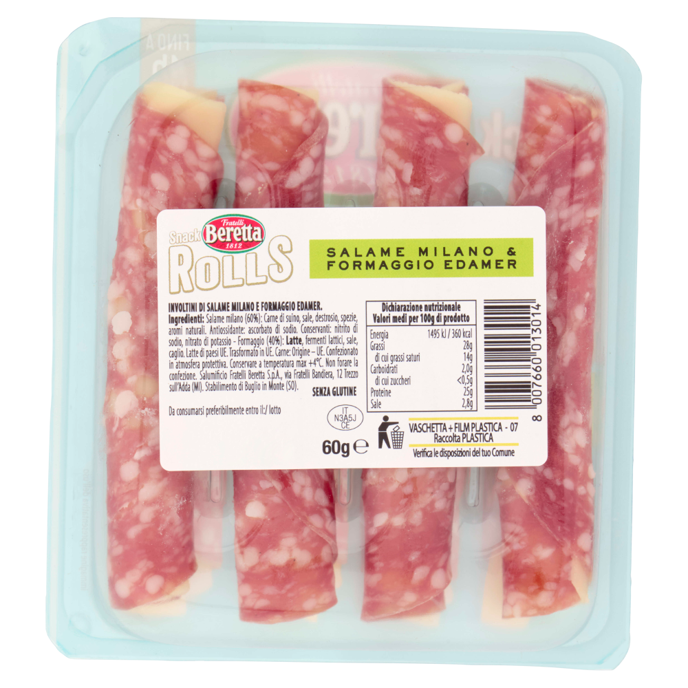 Fratelli Beretta Snack Rolls Salame Milano & Formaggio Edamer 60 g