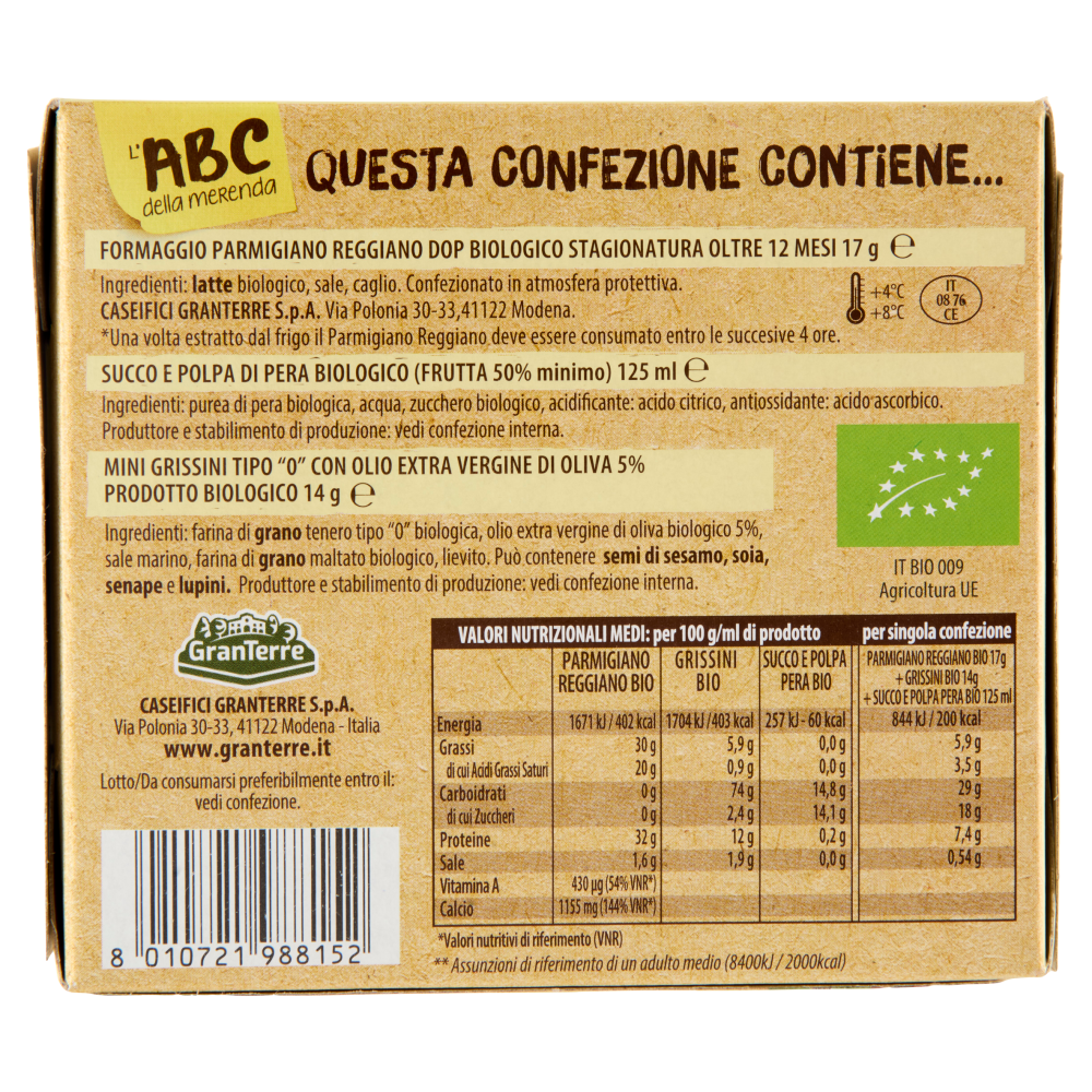 Parmareggio l'ABC della merenda con Parmigiano Reggiano e Grissini Bio