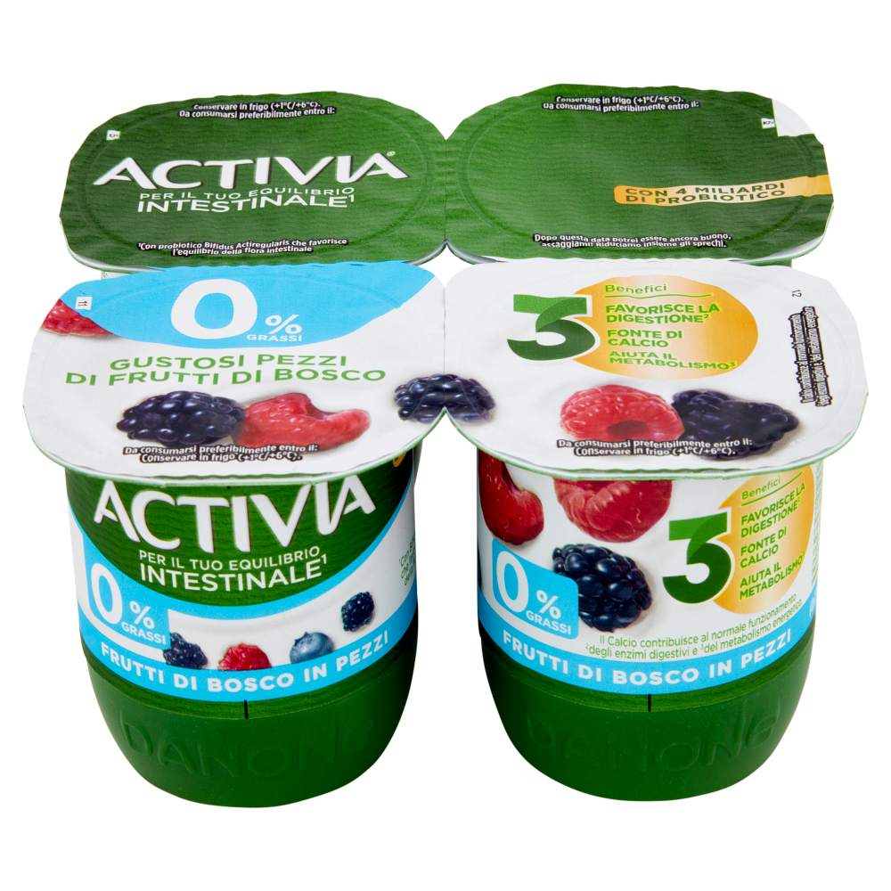ACTIVIA Yogurt con Probiotico Bifidus, 0% Grassi, gusto Frutti di Bosco, 4x125g