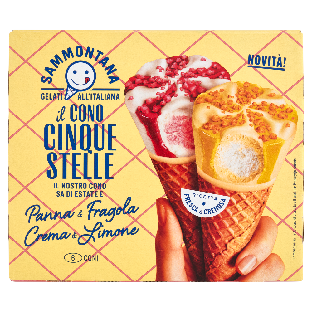Sammontana il Cono Cinque Stelle Panna & Fragola, Crema & Limone 6 x 60 g