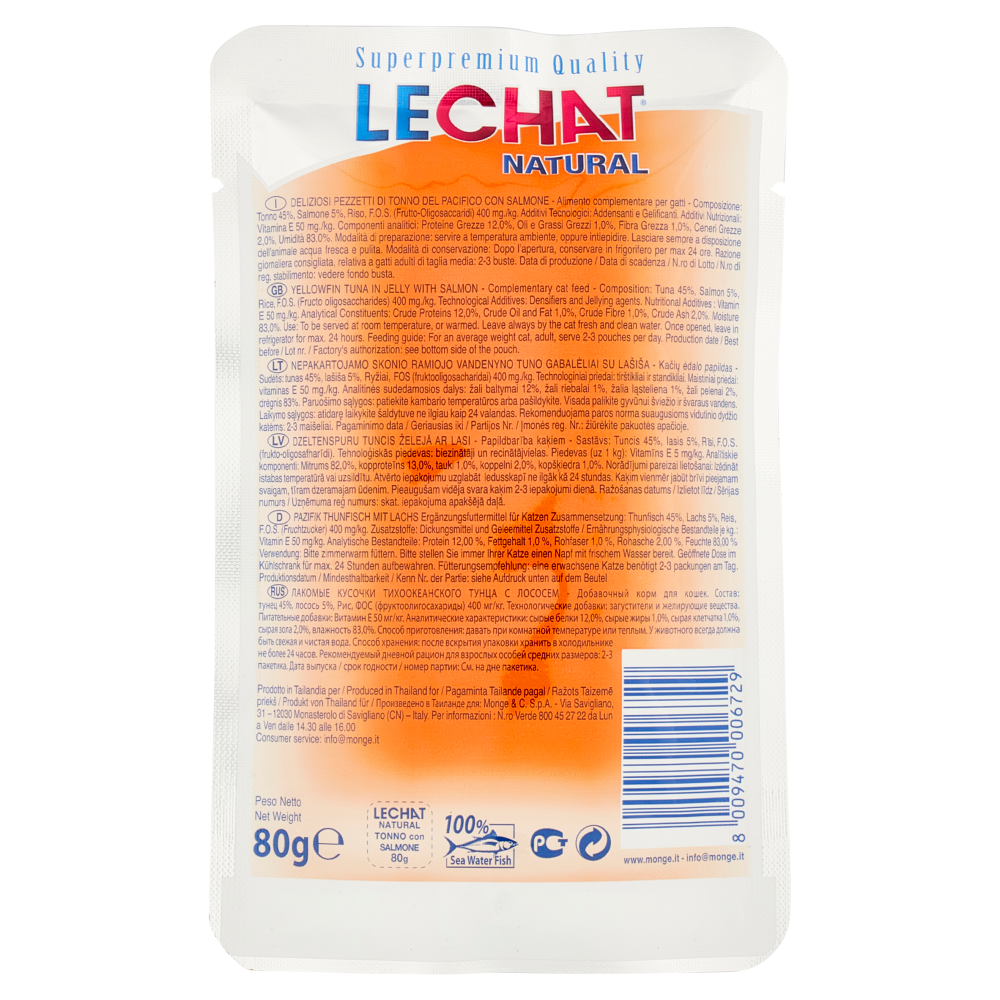 LeChat Natural Deliziosi Pezzetti di Tonno con Salmone 80 g