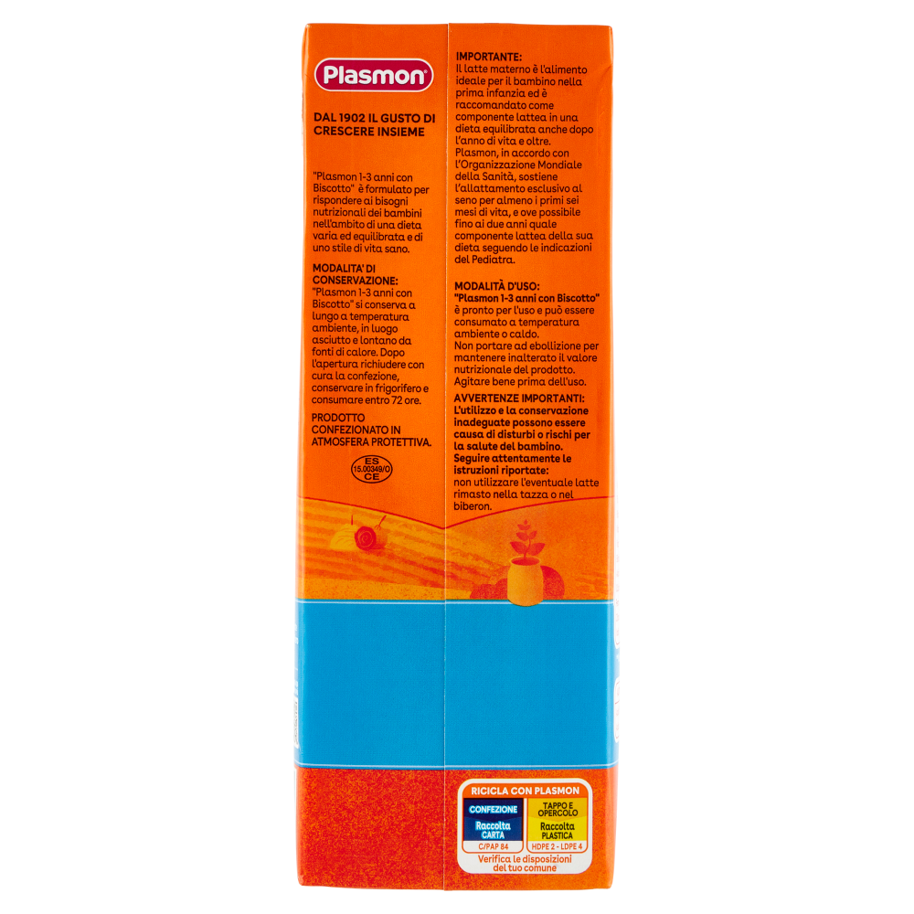 Plasmon Latte di Crescita con Biscotto Nutri mune 1-3 Anni 1 L