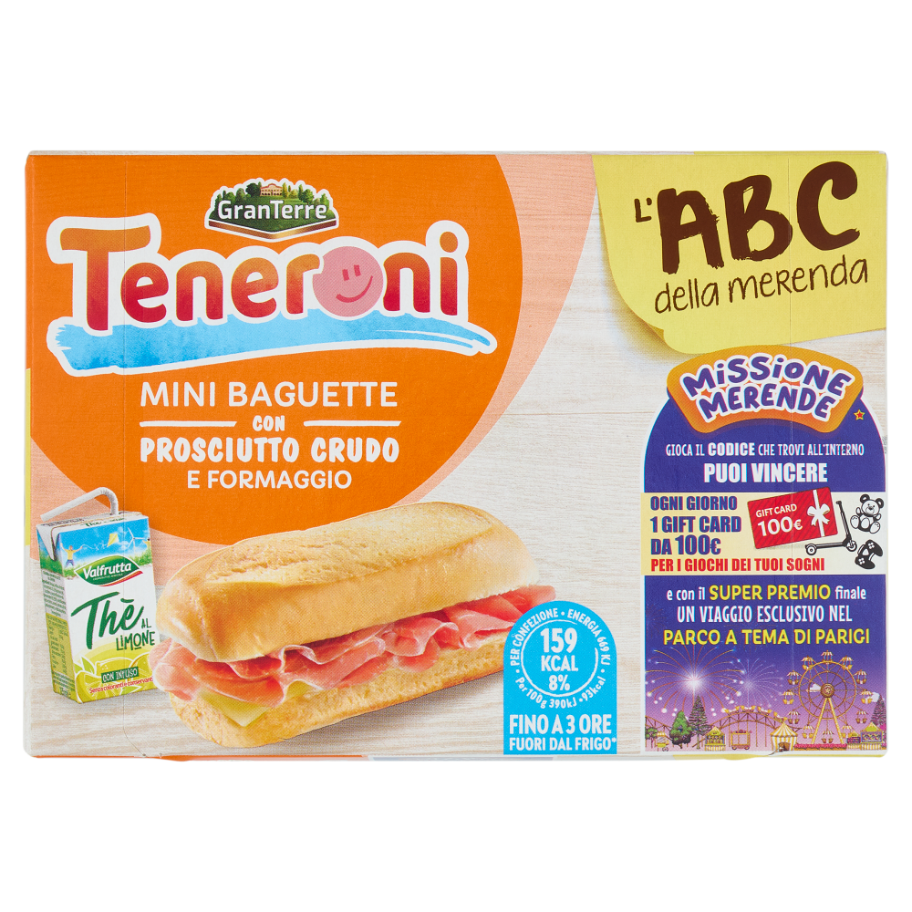 Teneroni l'ABC della merenda Mini Baguette con Prosciutto Crudo e Formaggio