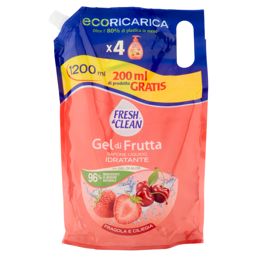 Fresh & Clean Gel di Frutta Sapone Liquido Idratante Fragola e Ciliegia ecoRicarica 1200 ml