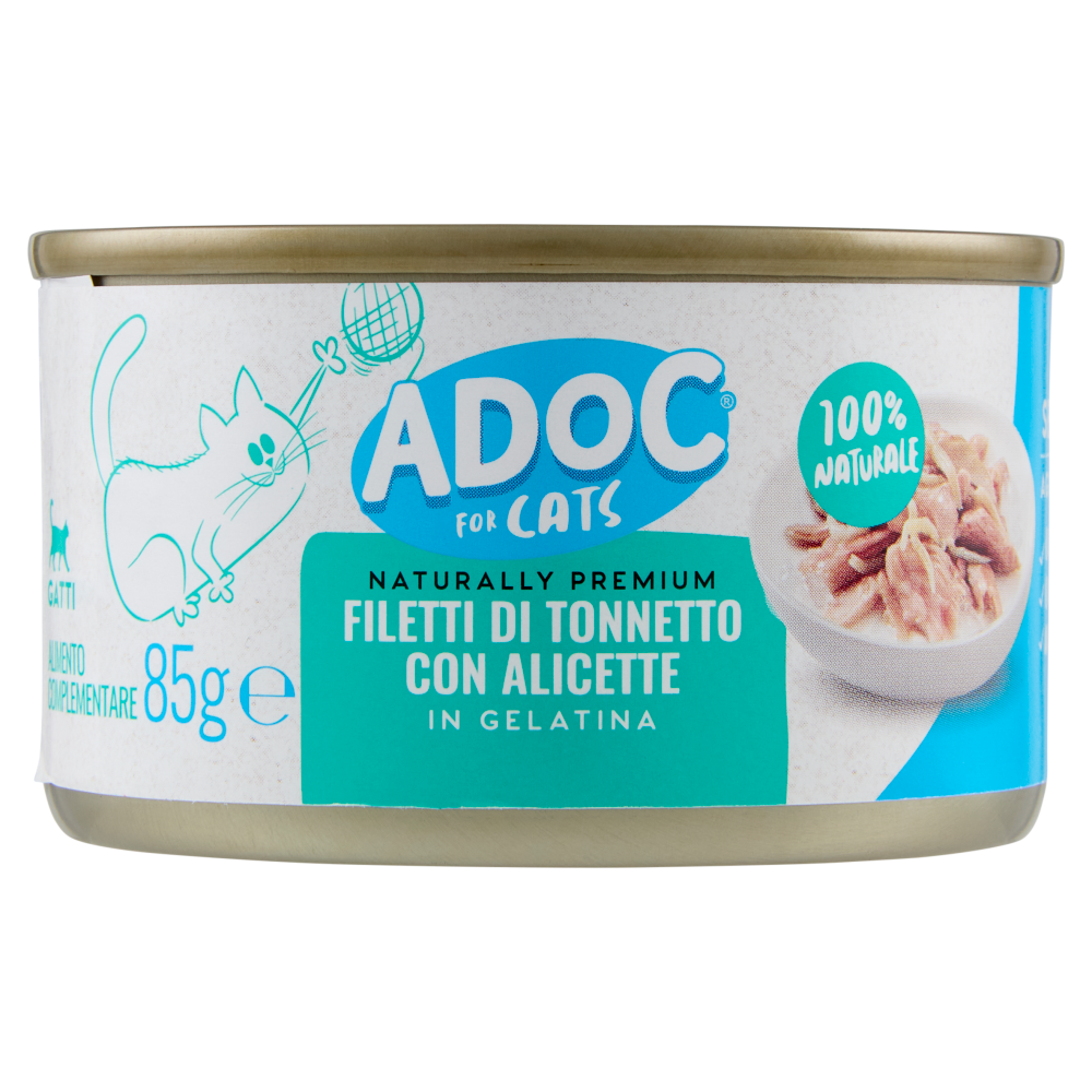 ADoC For Cats Naturally Premium Filetti di Tonnetto con Alicette in Gelatina 85 g
