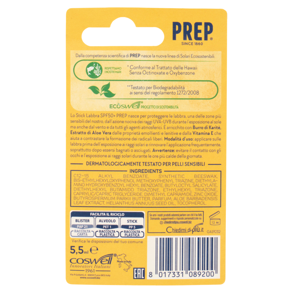 Prep Dermoprotettivo Stick Labbra SPF 50+ 5,5 ml