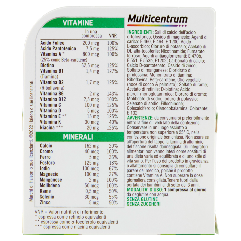Multicentrum adulti integratore multivitaminico completo vitamina C , A 30 compresse 30 g