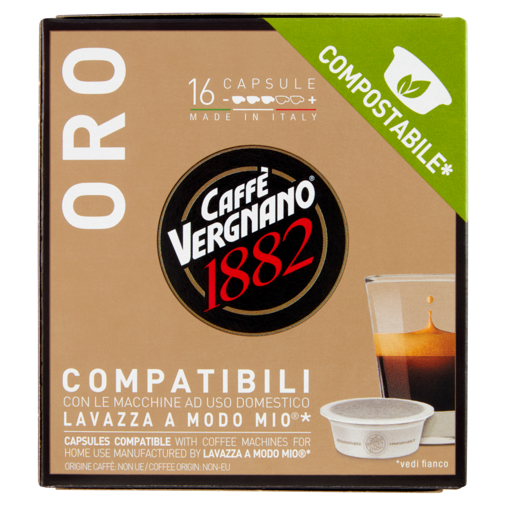 Caff&egrave; Vergnano 1882 Oro Compostabile** Capsule Compatibili Lavazza a Modo Mio* 16 x 7,5 g