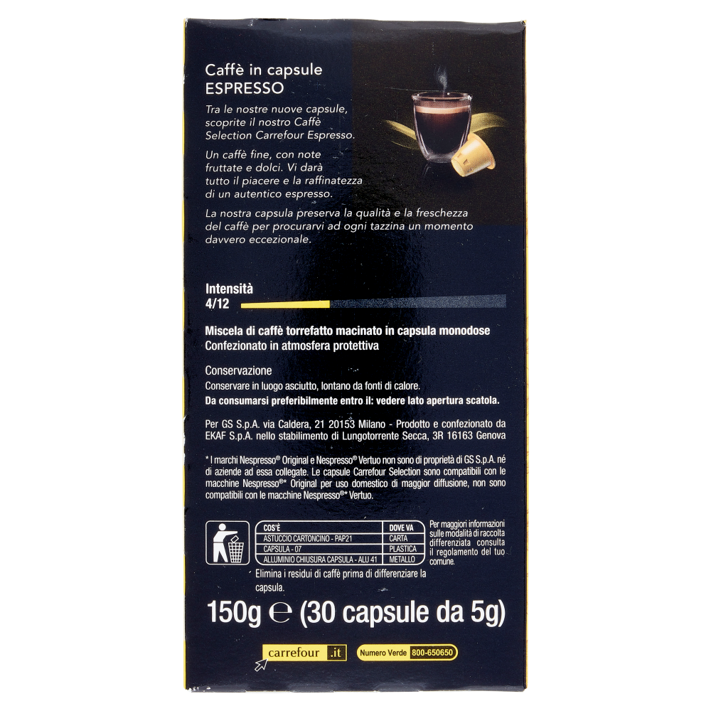 Carrefour Selection Espresso Intensità 4 Capsule 30 x 5 g