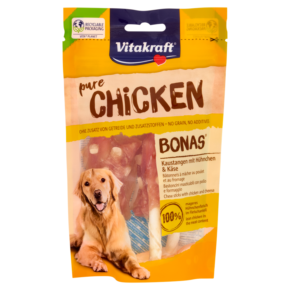Vitakraft pure Chicken Bonas Bastoncini masticabili con pollo e formaggio 80 g