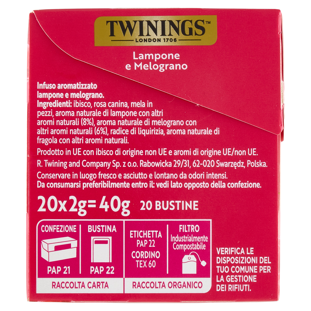 Twinings Lampone e Melograno Infuso Sensations 20 filtri 40 g