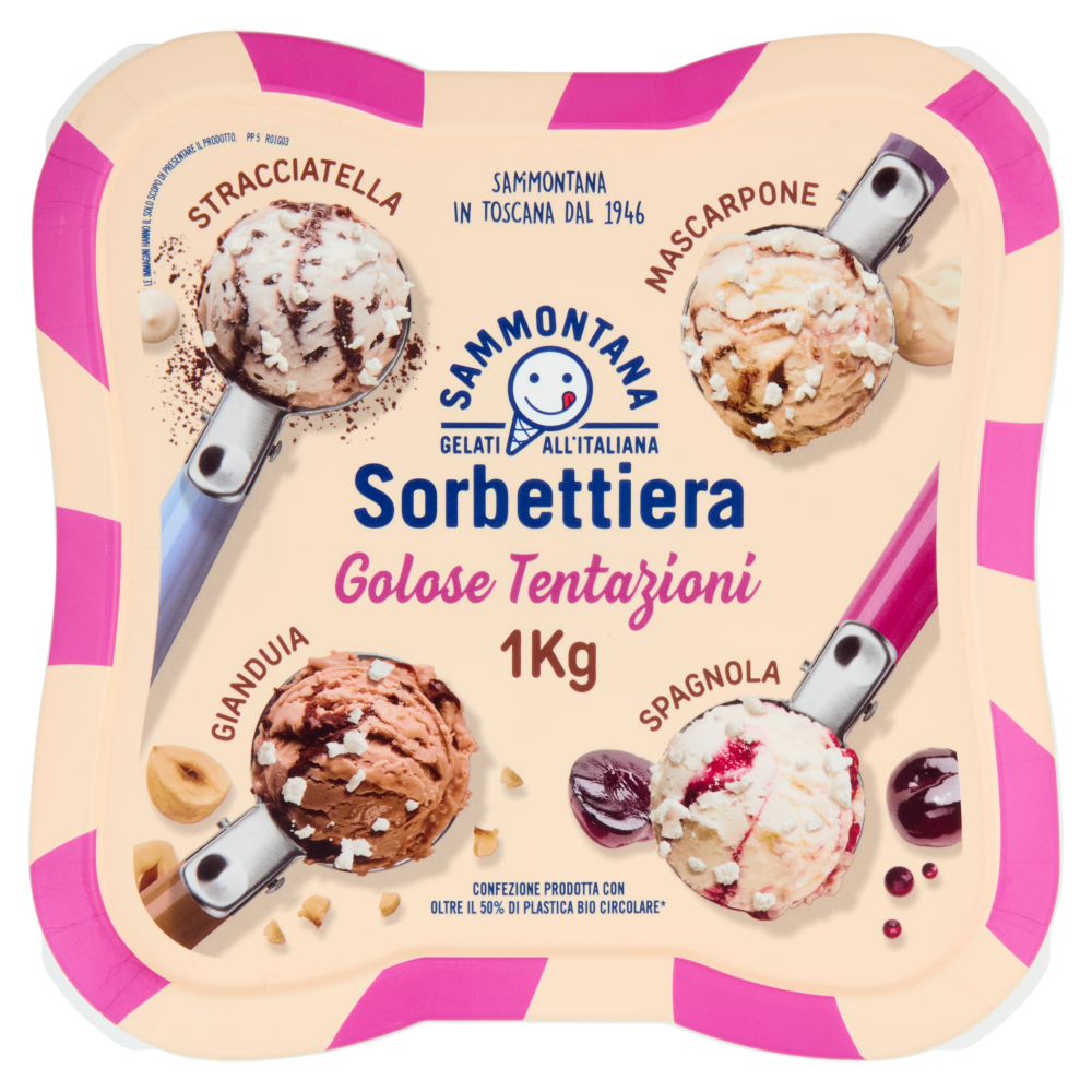 Sammontana Sorbettiera Golose Tentazioni Stracciatella, Mascarpone, Gianduia, Spagnola 1 Kg