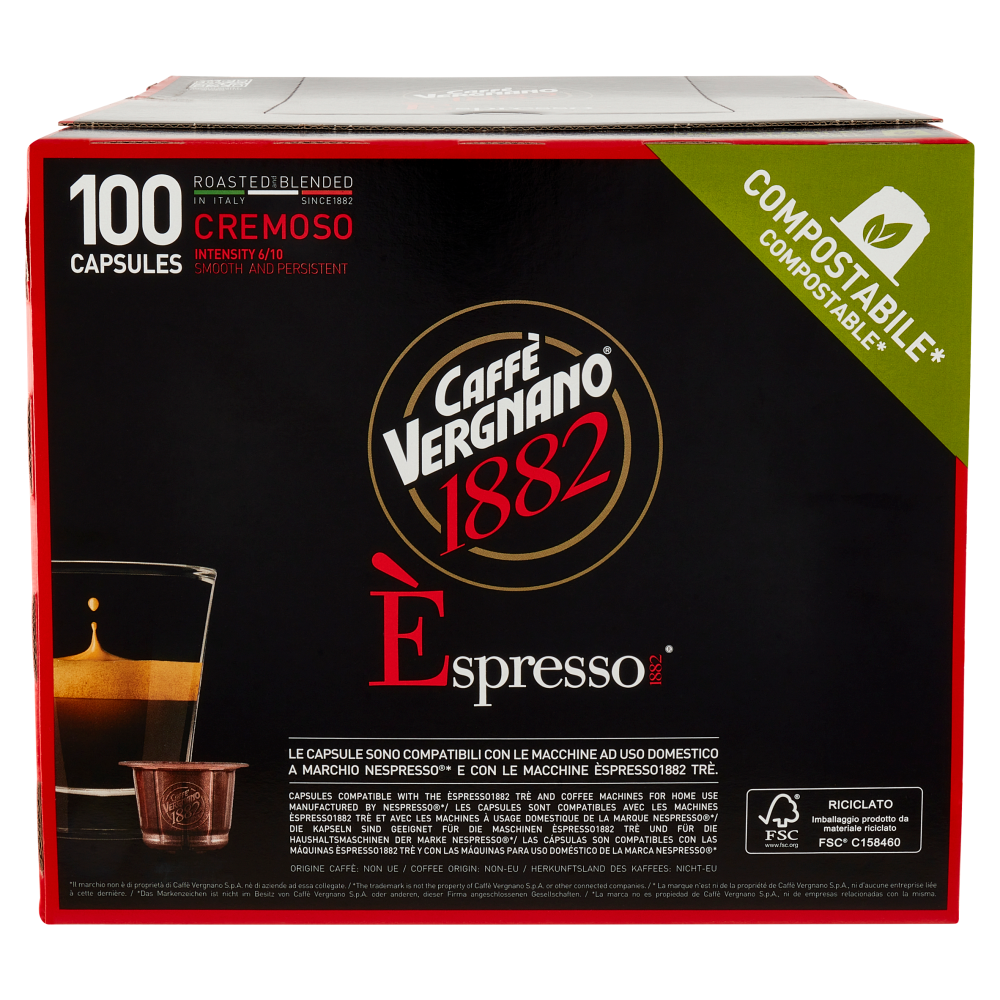 Caffè Vergnano 1882 Èspresso1882 Cremoso Compostabile** Capsule Compatibili Nespresso* 100 x 5 g