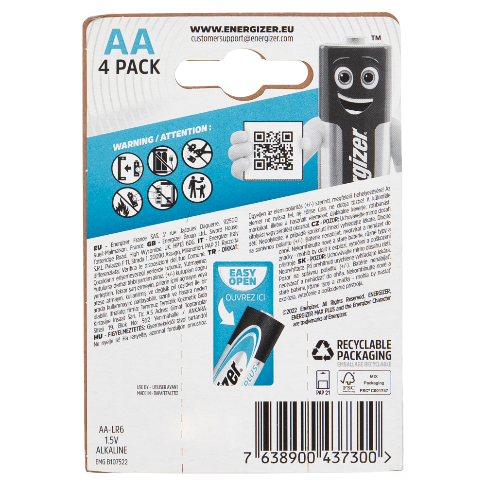 Energizer Max Plus AA Alkaline 4 pz
