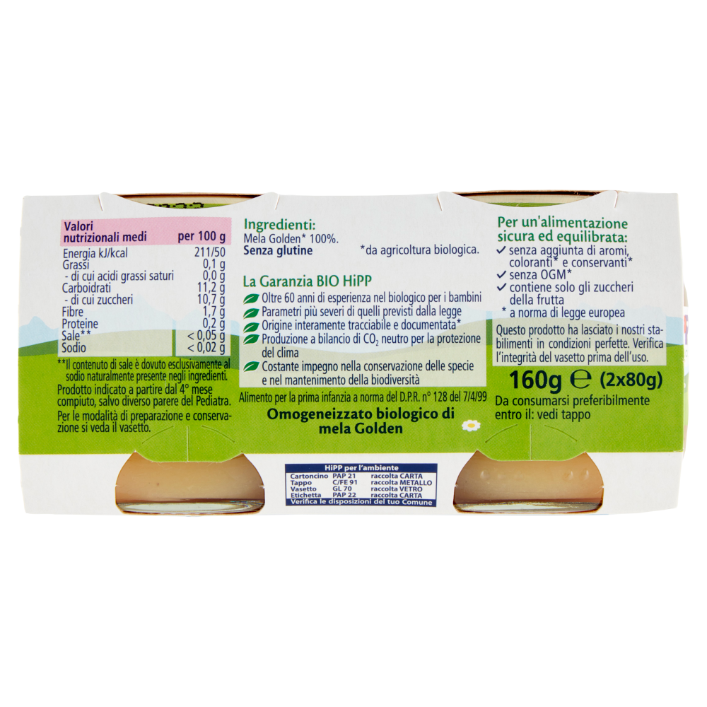 HiPP Biologico Mela Golden Omogeneizzato 2 x 80 g