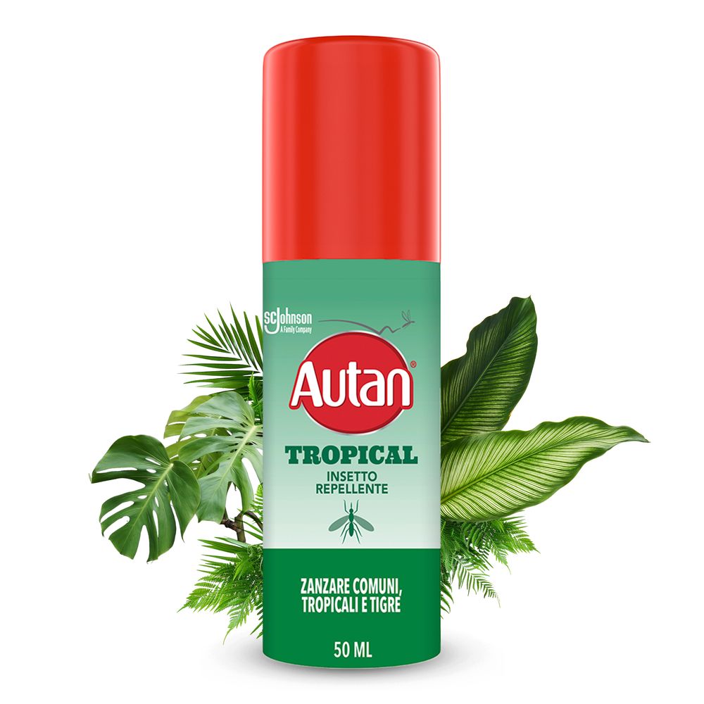 Autan Tropical Mini Spray, Repellente Zanzare con Azione Protettiva Duratura, Fino a 8 Ore di protezione, Adatto ai Viaggi in Luoghi Tropicali, 50 ml