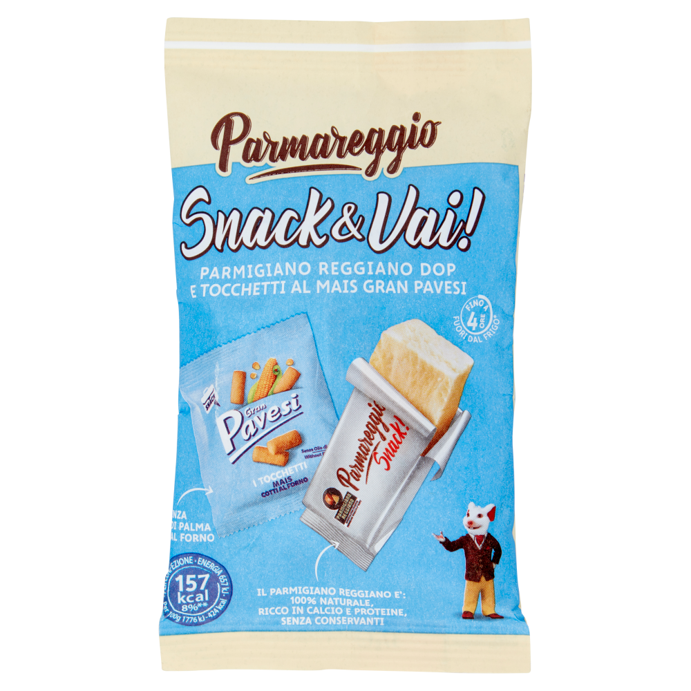 Parmareggio Snack & Vai! Parmigiano Reggiano DOP e Tocchetti al Mais Gran Pavesi 37 g