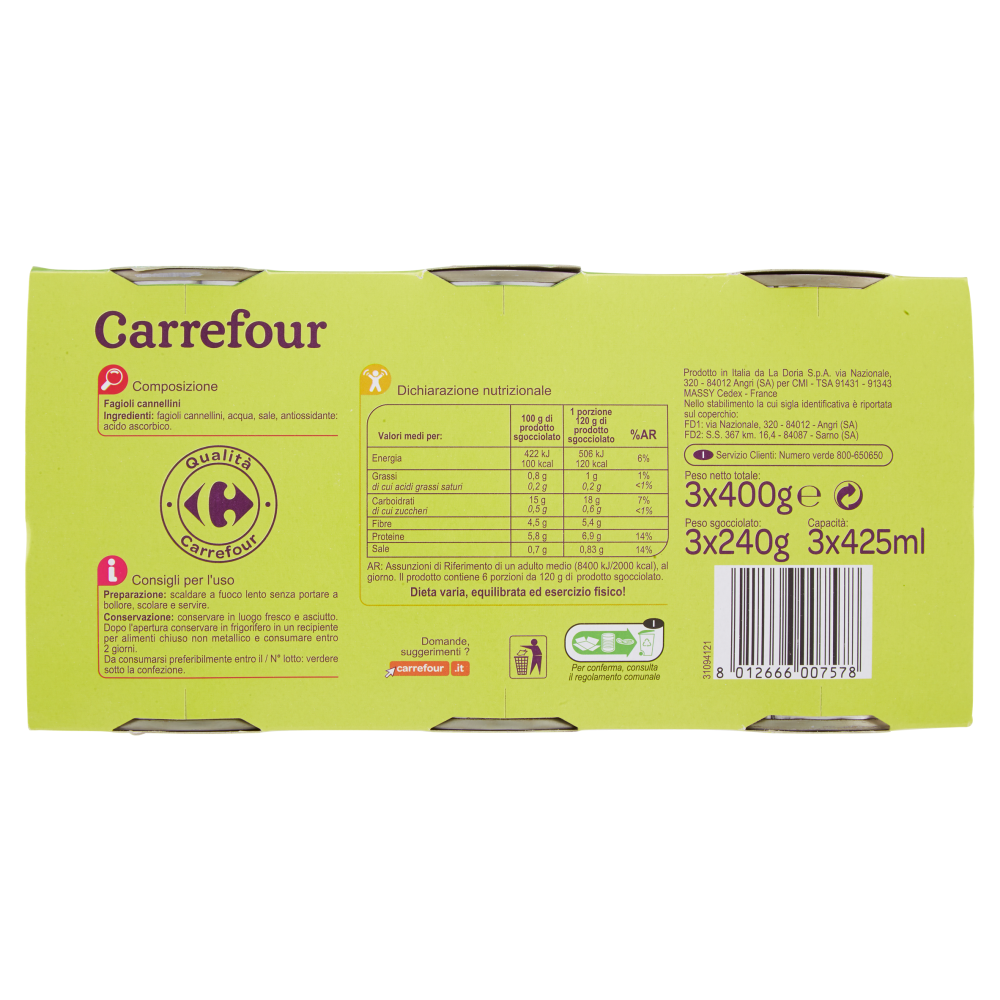 Carrefour Fagioli Cannellini 3 x 400 g