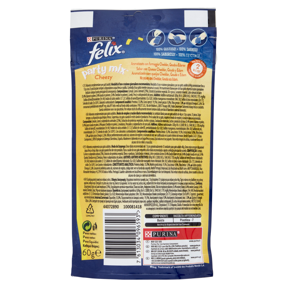 FELIX Party Mix Snacks Cheezy Aromatizzato con formaggio Cheddar, Gouda e Edamer 60 g