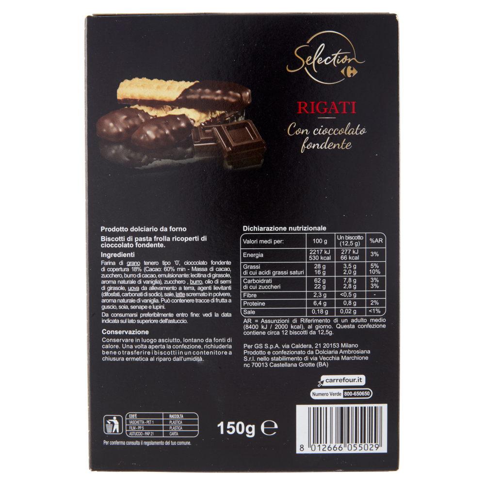 Carrefour Selection Rigati con cioccolato fondente 150 g