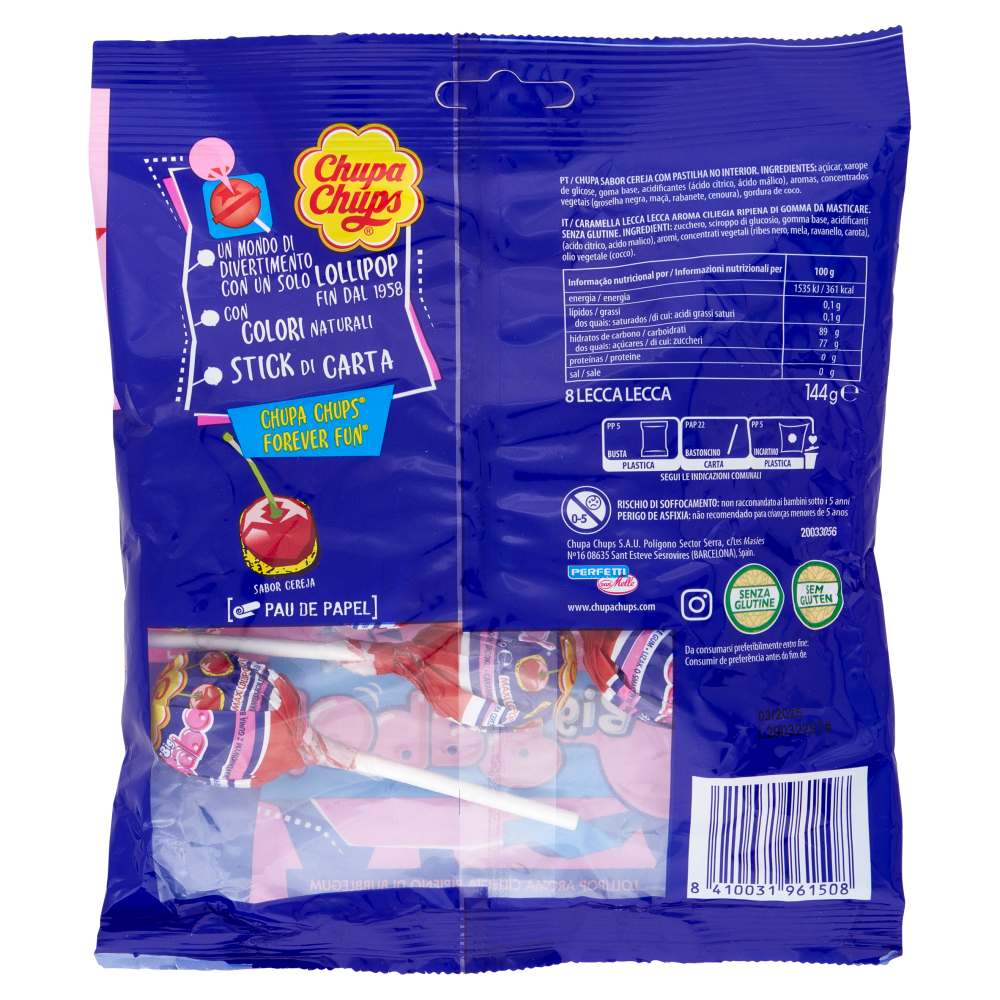 Chupa Chups Cherry Flavour Big Babol 8 Lollipops 144 g
