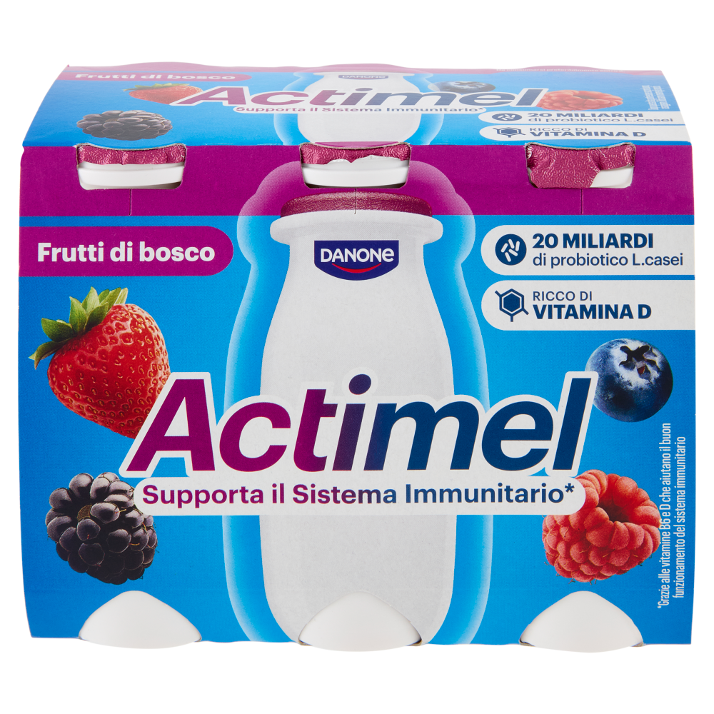 ACTIMEL, Yogurt da Bere con Vit B6 e D per il Sistema Immunitario, gusto Frutti di Bosco, 6X100G