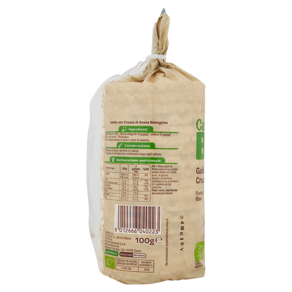 Carrefour Bio Gallette con Crusca di Avena 100 g