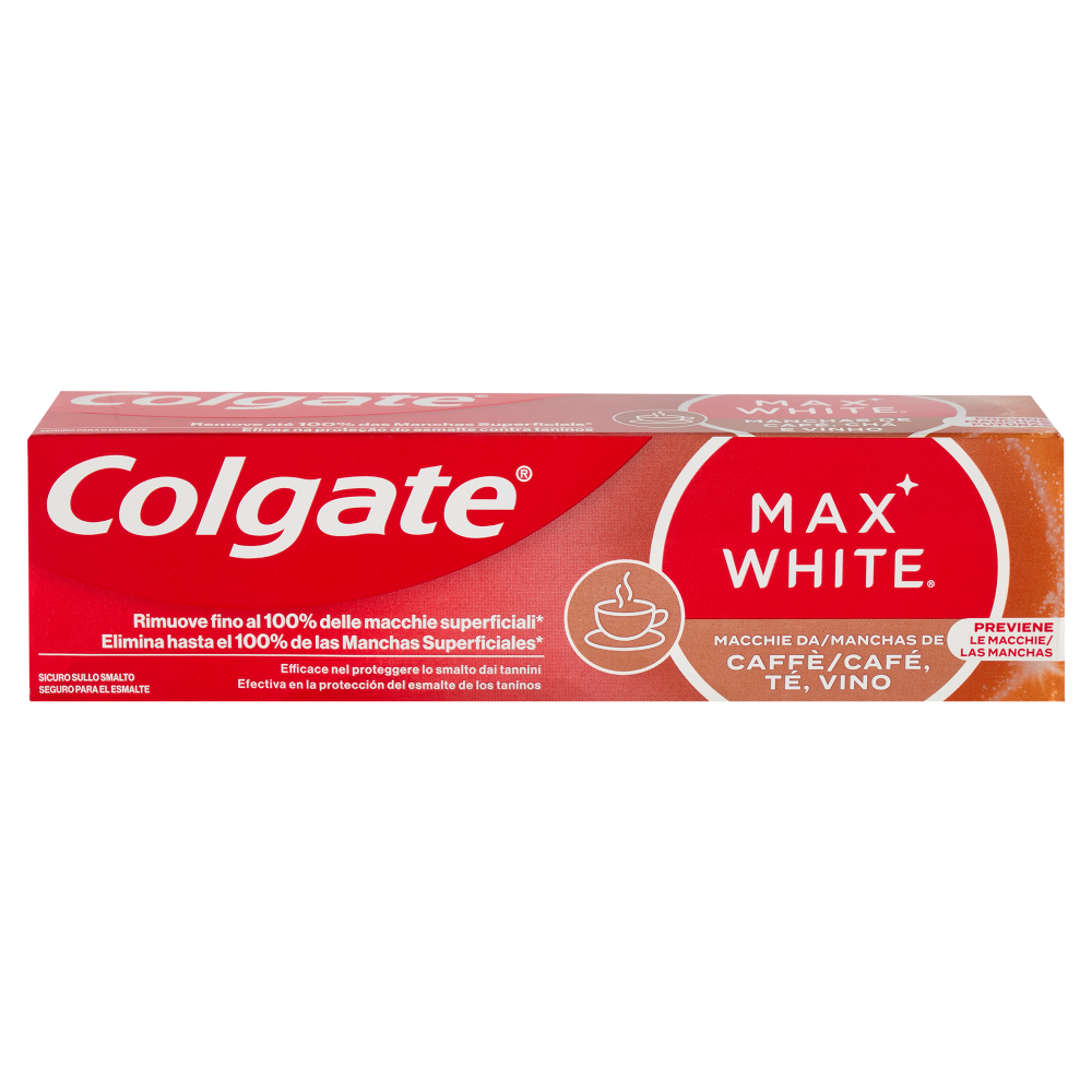 Colgate dentifricio sbiancante Max White Macchie da Caff&egrave;, T&egrave;, Vino 75 ml